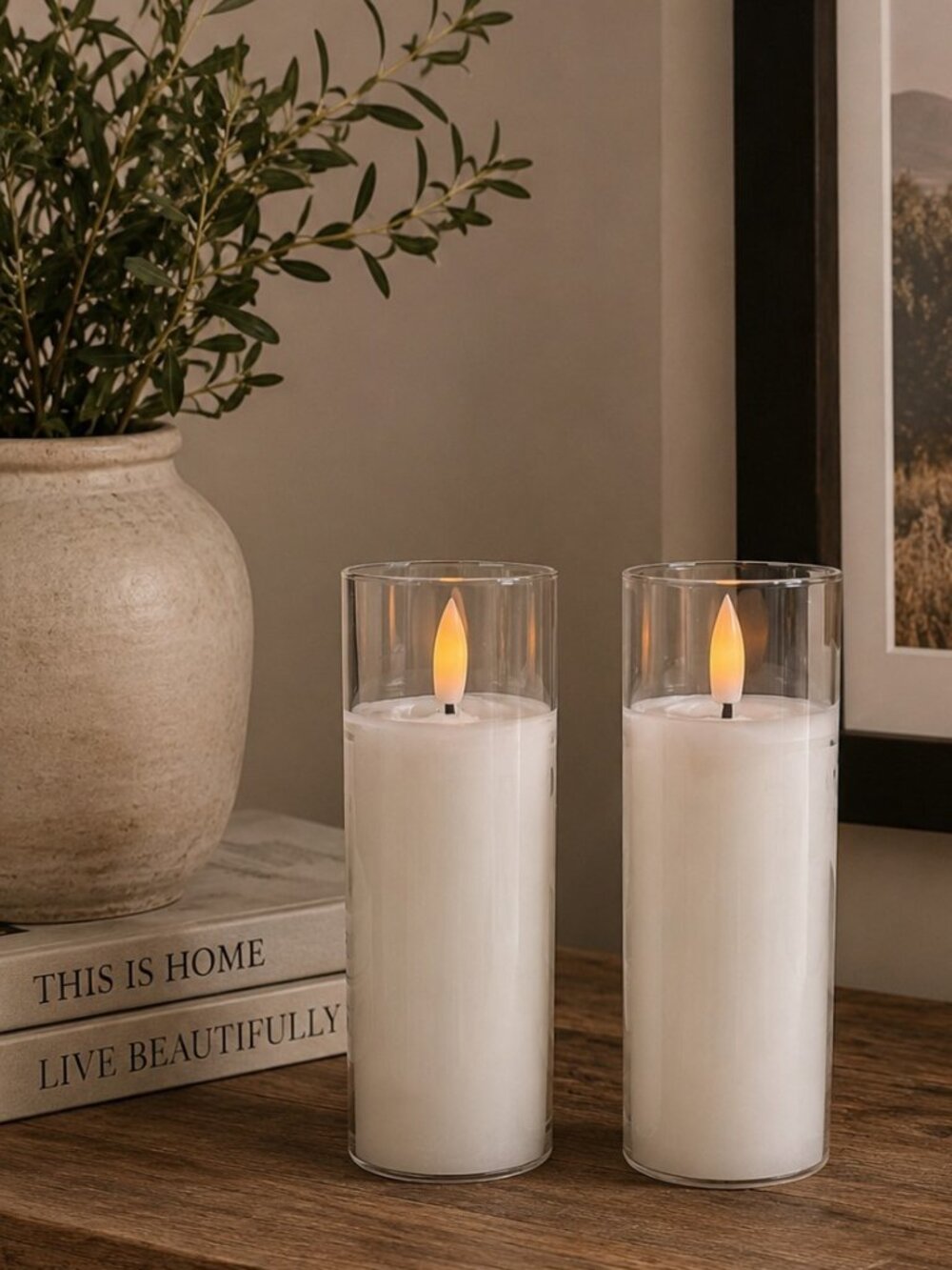 Flameless LED Pillar Candle Set of 2 White 6" Tall